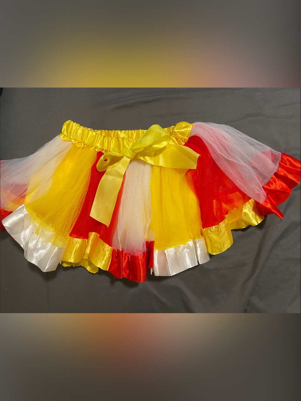 Yellow,Red, and White Layered Tutu Skirt with Satin Bow